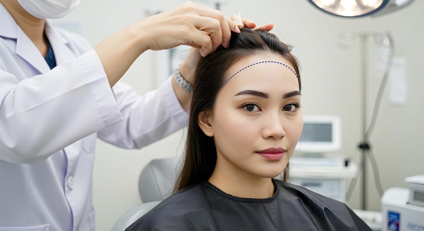 ปลูกผมผู้หญิง Thai woman undergoing a hair transplant procedur