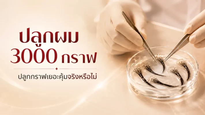 ปลูกผม 3000 กราฟ ราคา ในตลาดปี 2026 — ช่วงราคา 3 ระดับ ราคาในตลาดแบ่งเป็น 3 ช่วงตามมาตรฐานคลินิก ช่วงต่ำ 80,000–160,000 บาท (30–60 บาท/กราฟ) มักพบในคลินิกขนาดเล็ก หรือคลินิกผิวหนังที่เพิ่มบริการ ส่วนใหญ่ใช้พยาบาลทำขั้นตอน implantation